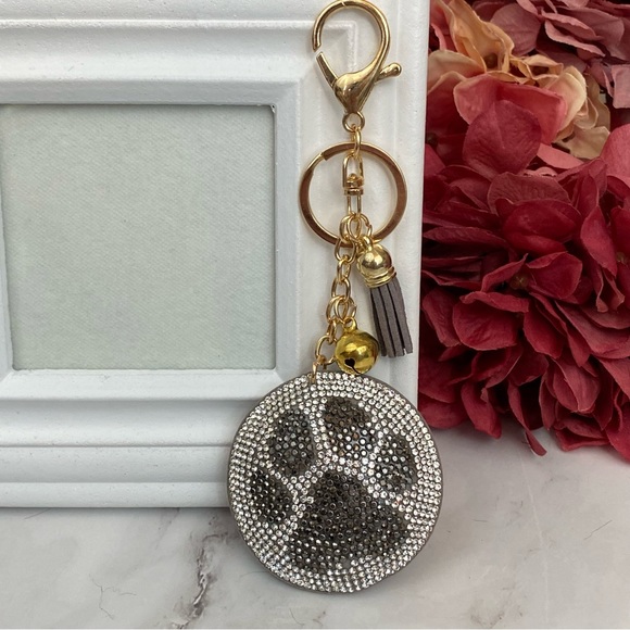 Gray & Silver Paw Print Rhinestone Keychain - Picture 3 of 16